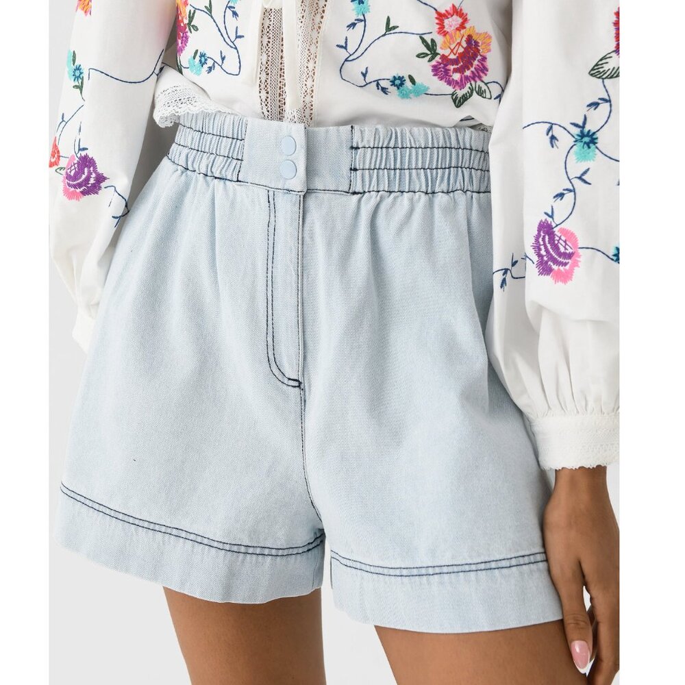 HUNTER BELL High Waist Denim Blue Shorts - Picture 6 of 7